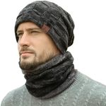 Mens Winter Beanie Hats Scarf Set W