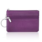 Aucuu Coin Purse Leather Zipper Wallet Card Holder Key Case Women Mini Wallet, with 3 Compartments & Keychain, Small & Lightweight, Easy to Carry, 12 * 8 CM (Purple)