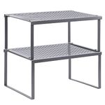 NEX Kitchen Shelf Organizer for Cabinet Counter Cupboard Pantry, Stackable & Expandable, Silver