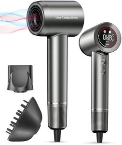 Hair Dryer - Negative Ionic Blow Dryer with 170000 RPM High Speed Brushless Motor for Fast Drying, Low Noise, HD Display Hair Dryer with Diffuser and Nozzle, 5 Temps & 2 Speeds