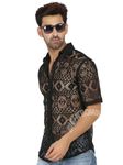 SIGHTBOMB Lace Square Textured Embroidered Sheer Slim Fit Shirt For Men (39, Black)