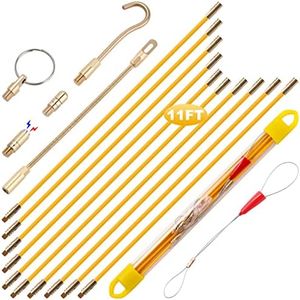 Boeray 11' Fiberglass Running Electrical Wire Cable Pulling Fish Tape Kit with 5 Different Attachments and Fish Tape Tool in a Carrying Case