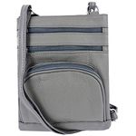 SILVERFEVER Genuine Leather Pocket Organizer Crossbody Handbag (Grey)