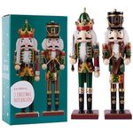 THE TWIDDLERS 12-Inch Christmas Wooden Nutcracker Figures (Green) - King & Guard Solider (2pcs) - Wooden Ornaments, Traditional Xmas Gift Toy Decorations