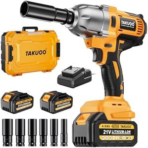 Takuoo Cordless 1/2 inch Brushless Impact Wrench, Max Torque (1000N.m) 740Ft-lbs Electric Impact Gun w/2x 4000mAh Battery, Charger & 6 Sockets, Power Impact Driver for Car Home