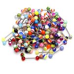 Tongue Rings, Surgical Steel Nipple Button Ring, 14G 110 pcs Straight Barbells Piercing with Assorted Colors Acrylic Ball, 16 mm Tongue Body Ring Jewelry for Men, Women