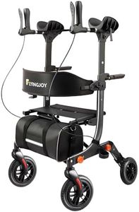 Lightweight Upright Rollator Walker All-Terrain Foldable with seat and Adjustable Height backrest, 300 lbs Capacity, 10" Front & 8" Rear Wheels for Seniors, Adults, bariatric, Includes Cane Holders
