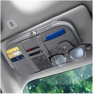 Car Sun Visor Organizer, Sunglass Holder and Storage Pocket, Card Cash Pouch with Multi-Pocket Net Zipper, Case Bag for License Pen Key, Auto Interior Accessories for Truck, SUV, Van (Gray)