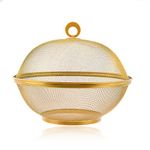 TAGROCK Apple Shape Steel Net Multipurpose Fruits & Vegetables Storage Basket Rice Stainer for Kitchen, Pack of 1 (Gold)