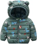 Infant Boy Hoodie Puffer Jacket Cute Dinosaur Cotton Coats Winter Windproof Snowsuits Warm Outerwear Green