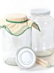 myFERMENTS Kefir and Kombucha Starter Kit – 4L Large Glass Jars with Lid for Fermentation – Wide Mouth Airtight Containers, 50x50cm Muslin Cloths & Rubber Bands – Set of 2