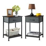 Somdot Nightstands Set of 2, Bedside Table End Table for Bedroom Nursery Living Room - Removable Fabric Drawer, Open Storage Shelf, Sturdy Steel Frame, Durable Wood Top - Charcoal Grey/Dark Walnut