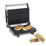 Geepas 1000W Stainless Steel Panini Grill Maker - 2-in-1 Grill & Toastie Machine With Non-Stick Plates, Drip Tray - Ideal for Panini's Steaks Toastie Vegetables Prawns Meat Fish - 2 Years Warranty