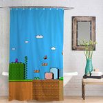 Rightgifting Mario Game Printed Water Repellent Polyester Shower Curtain for Bathroom with 10 Hooks(Multi-Colored, 48 * 84 Inches/4 * 8 Feet)