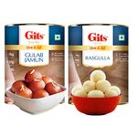 Gits Gulab Jamun + Rasgulla | Open & Eat| 16 Pieces Per Tin | Mouth-Watering Indian Mithai, 2Kg combo pack | 1Kg Gits Gulab Jamun Tin + 1Kg Gits Rasgulla Tin