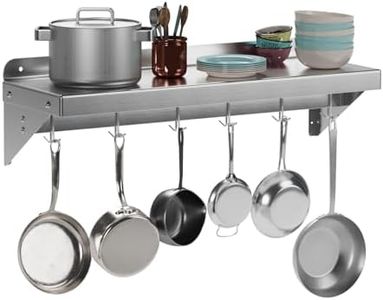 Garvee 12"x36" Stainless Steel Shelf,Multifunctional Metal Wall Mounted Shelf with 2 Stainless Steel Backsplashs and 6 Hooks