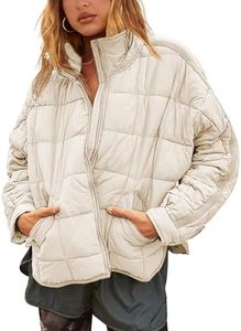 Bianstore Women's Oversized Splice Quilted Lightweight Puffer Jacket Casual Padded Coat (Khaki-Medium)