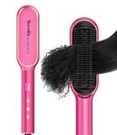 Terviiix Frizz Buster Ionic Hair Straightener Brush with MCH Heater - Rapid 450°F in 20S, Hair Straightener Comb for Efficient One-Pass, Anti-Scald, 13 Heat Settings, Dual Voltage, Pink