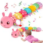 Thremhoo Baby Girls Toys 0-6 Months Musical Stuffed Caterpillar Pink Toys for Infant 0-3 3-6 Months Tummy Time Sensory Toy with Mirror Crinkle Rattle Birthday Gifts for 3 4 5 6-12 Month Newborn Boys