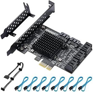 BEYIMEI PCIe SATA Card 8 Ports, with 8 SATA Cables, Power Splitter Cable andLow Profile Bracket,SATA 3.0 Controller Expansion Card, PCI-E X1 3.0 Gen3 (6Gbps) Controller Card (ASM1064+JMB575)