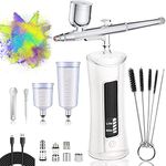 Wireless Airbrush Set - Portable USB Rechargeable Dual Action Airbrush Set with LED Display, Air Compressor for Nail Design, Makeup, Tattoos, Cakes, and Face Painting (White)