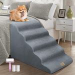 Mestuel Dog Stairs for High Bed 22.8'' H, 5 Steps Dogs Stairs to Bed, Pet Stairs for Small Large Old Dogs to Couch, Pet Ladder with High Density Foam, Non-Slip Balanced Dog Ramp, Lint Rollers, Gray