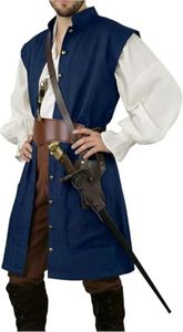 VIBNRIX Blue Pirate Vest — Long Sleeveless Renaissance Jerkin for Medieval LARP & Cosplay Costume