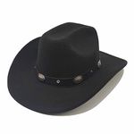 Willheoy Classic Cowboy Hat for Men Women Western Cowgirl Hats Felt Fedora Hat with Buckle Belt Cowboy Costume Black