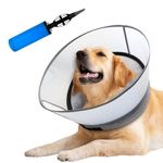 Inflatable Dog Cone Collar ，2-in-1 Inflatable Dog Cone with Detachable Anti-Licking Shield，Soft Cones for Dogs After Surgery,Soft Cone for Dogs Does Not Block Vision. (Grey, M+(Neck: 12-15"))