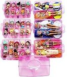 HOME4 No BPA 60 Adjustable Compartments 6 Layers Stackable Storage Container Organizer Carrying Display Case, Compatible with Surprise Small Toys Lol, Shopkins, Omg barbie (Dolls Not Included) (Pink)