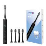 Dento-B Adult X-2 Sonic Electric Toothbrush With 4 Brush Heads 6 Brushing Modes 42000 Vibrations Per Minute 2 Hours Charging Lasts Upto 60 Days Dupont Brush Head 1 Year Warranty (Black)