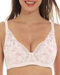 Cute Bras for Women Floral Lace Bralettes with Bunny Ears Pads Soft Underwire Push Up Mesh Butterfly Bra 32B-40C, Light Pink, 12D