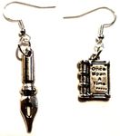 Author 'Once Upon A Time' Book & Fountain Pen Mismatched Earrings on Sterling Silver Hooks, Writer Earrings, Story Teller, Autobiography