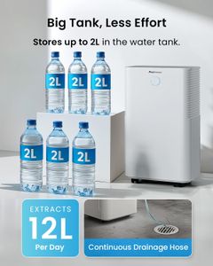 Pro Breeze 12L Dehumidifier – White, Portable Moisture Remover