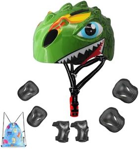 Toddler Helmet Kids Bike Helmet for 3 4 5 6 7 8 Years Old Kids with 3D Dinosaur Design Protective Gear Set and Safety Certified, Toddler Bike Cycling Skating Skateboard Scooter Helmet (Light Green)