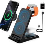 KPON Wireless Charging Station for Popsocket/Otterbox 10MM Compatible, 3 in 1 Wireless Charger Stand for Thick Cases of 0.39 inch, Multiple Devices for iPhone 16/15/14/13/12/11/Apple Watch/Airpods