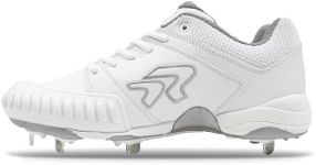 Ringor Flite Metal Softball Spikes with Pitching Toe for Women | Designed for Female Athletes | Size 8.5 | White & Silver