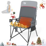 TIMBER RIDGE Oversized Heated Camping Chair with Lumbar Support, Portable Folding Chair Heavy Duty for Adults Supports 450 LBS for Outdoor Camping, Lawn, with High Back (Power Bank not Included)