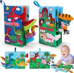 KolorFish 2 Pcs Soft Cloth Infants Baby Polyester, Multi Books | 0-6 Months High Contrast Sensory Baby Toy | 6-12 Months Touch Feel Teething | Travel (Dinosaur & Farm Animals)