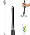 NJ Cocktail Bar Muddler 8", Stainless Steel Strong and Teardrop Mixing Spoon 12" 2 pieces
