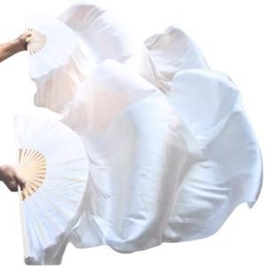 SNOWAQUA Belly Dance Faux Silk Veil Fans, 1 Pair (Left+Right) Faux Silk Bamboo Long Fans Veils, Handmade Belly Dance Dancing Silk Fans, Dance Performance (Style 19, 35.4 * 70.8'')