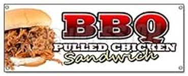 BBQ Pulled Chicken Sandwich Banner Sign BBQ Sauce Slow Cooker Smoked Barbeque