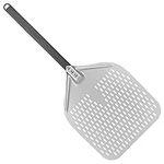 Jefoviee Pizza Turning Spatula(15.5 * 12 inches), Anodized Perforated Aluminum Metal Pizza Peel with Long Handle, Pizza Oven Accessories