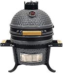 VESSILS Kamado Portable Charcoal BBQ Grill – Heavy Duty Ceramic Barbecue Smoker and Roaster with Built-in Thermometer and Stainless Steel Grate – for Backyard, Tailgating and Outdoor Cooking (25-cm wide w/handles, Grey)