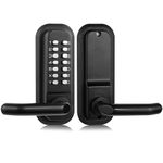 Souyou Mechanical Keyless Entry Door Lock with Handle，Stainless Steel Waterproof keyless gate Locks for Outdoor Fence，100% Mechanical Door Locks with with Keypad (Black,with Large Cushion)