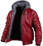 CREATMO US Men's Vintage Removable Hooded Slim Motorcycle Faux Leather Bomber Jacket Red 4XL