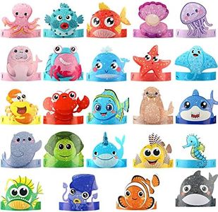 Tinlade 48 Pcs Jungle Safari Animal Headbands Sea Animals Birthday Party Hats Paper Crowns Birthday Hats Animal Hats for Kids Party (Ocean Animal)