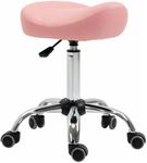 HOMCOM Saddle Stool, Height Adjustable Rolling Salon Chair with PU Leather for Massage, Spa, Clinic, Beauty and Tattoo, Pink