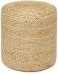 REDEARTH · Cylindrical Pouf Ottoman - Braided Pouffe Accent Sitting Round Footrest for Living Room, Bedroom, Nursery, kidsroom, Patio, Gym; 100% Jute (14.5"X14.5"X16"; Natural)