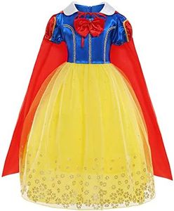 AUTOWT Snow White Costume, Princess Dress Up Girls Halloween Carnival Cosplay Christmas Birthday Garment Fancy Dress Up Fairytale Role Play Tulle Gown Outfit with Long Cloak